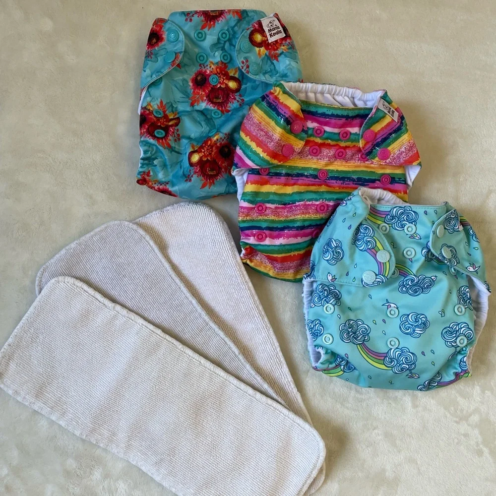 Mama Koala rainbow stripe sunflower diaper cover lot set of 3 with inserts